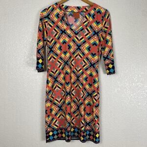 Tracy Negoshian Shift Dress Womens XS‎ Multicolor Stretch Mod Resort Autumnal